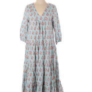 Pink Chicken Blue print midi shimmer dress, XS